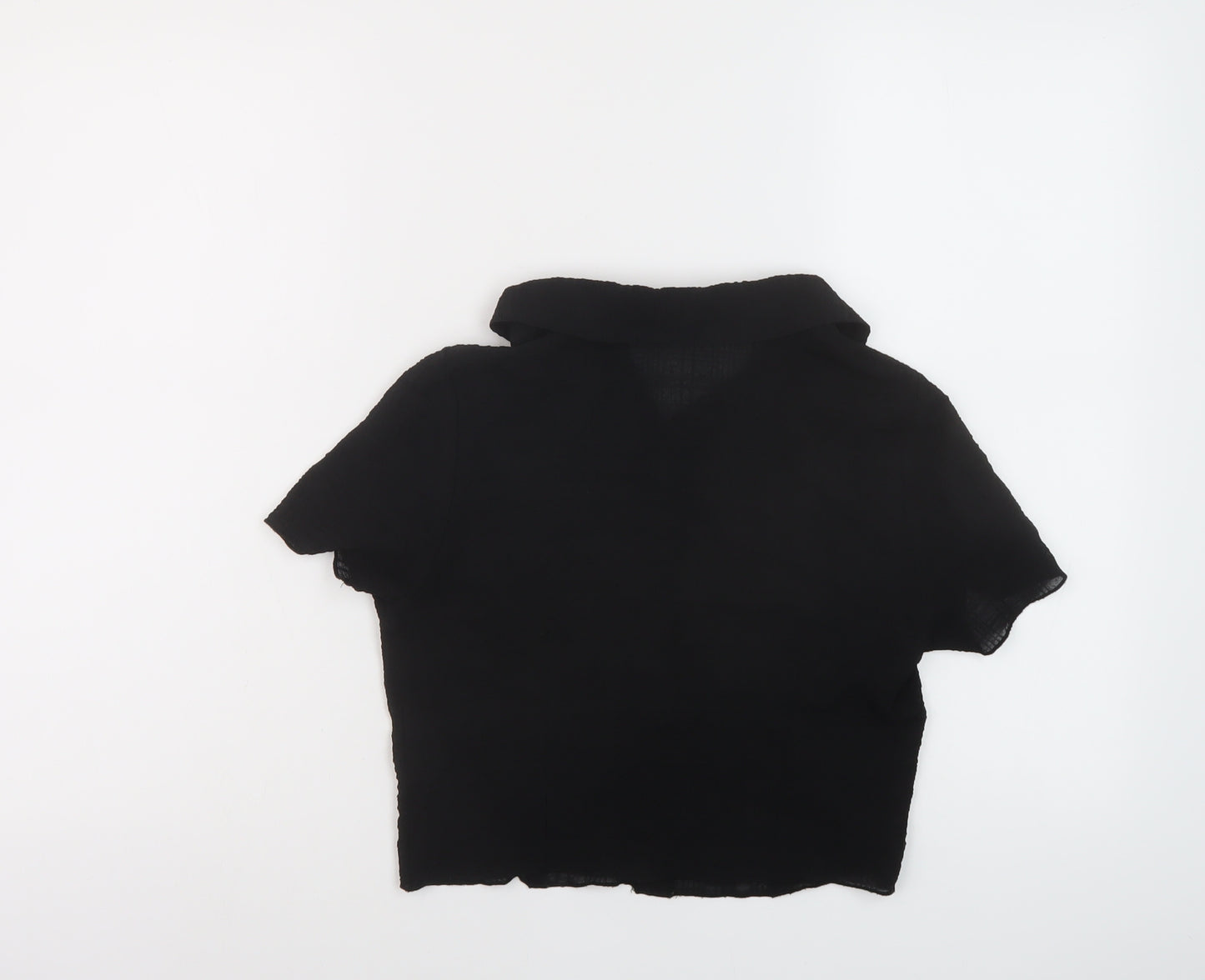 Topshop Womens Black Polyester Cropped Button-Up Size 8 Collared