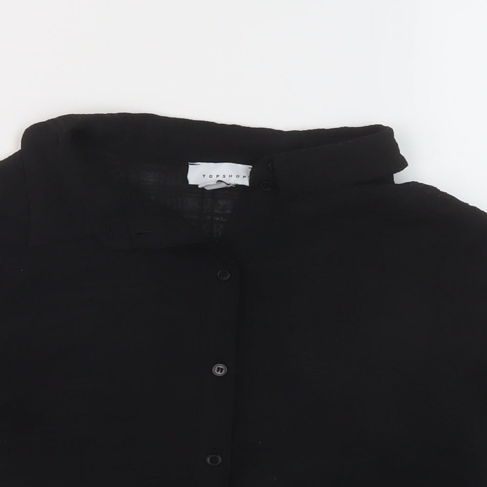 Topshop Womens Black Polyester Cropped Button-Up Size 8 Collared