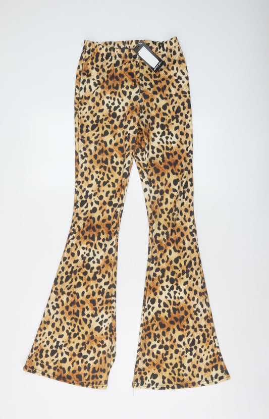 Nasty Gal Womens Brown Animal Print Polyester Trousers Size 6 L31 in Regular