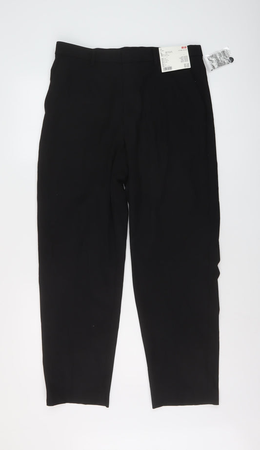 Uniqlo Mens Black Polyester Trousers Size 30 in L31 in Regular Hook & Eye