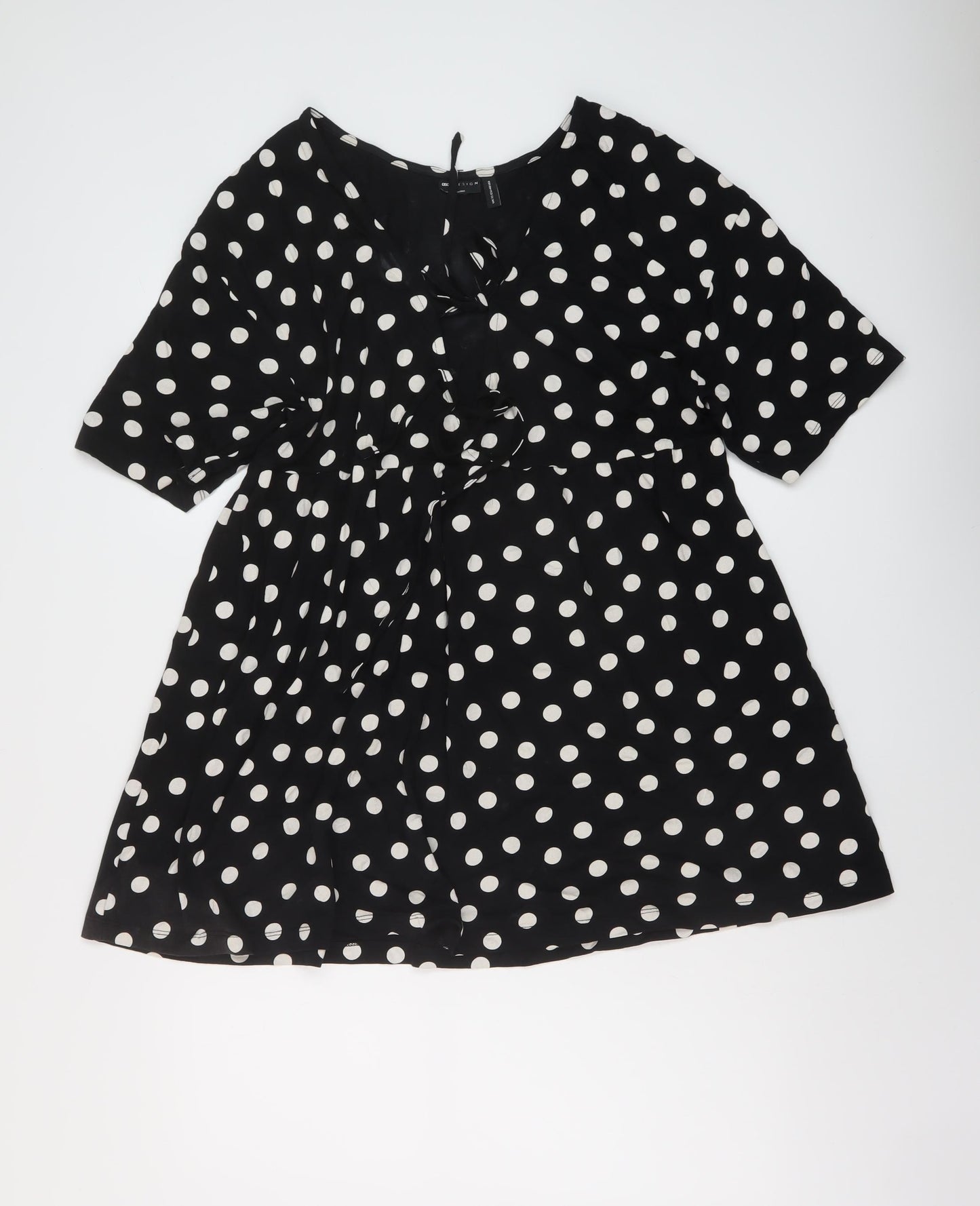 ASOS Womens Black Polka Dot Cotton Tunic Blouse Size 12 V-Neck