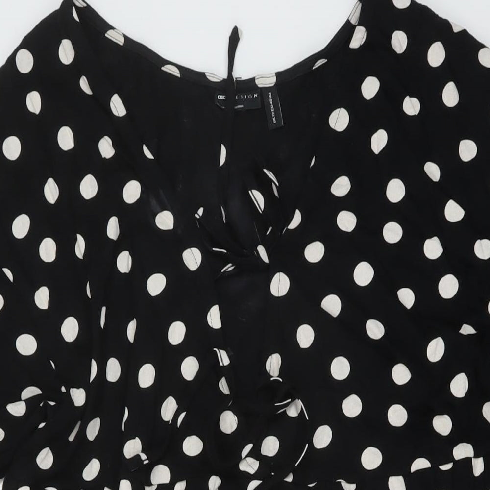 ASOS Womens Black Polka Dot Cotton Tunic Blouse Size 12 V-Neck