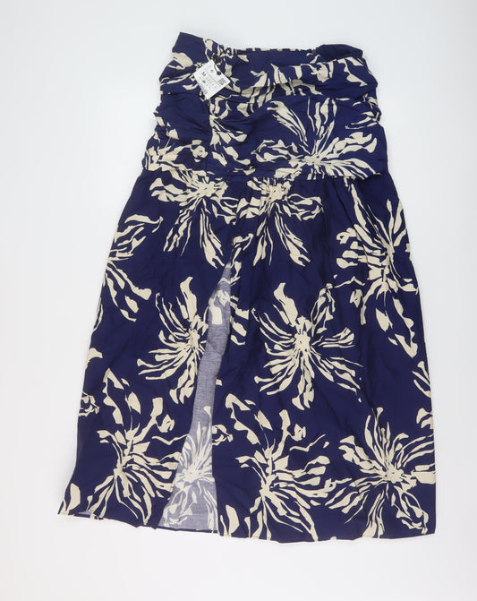 Zara Womens Blue Floral Viscose A-Line Skirt Size M Zip