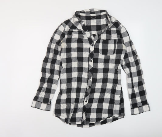 Dorothy Perkins Womens Black Check Cotton Basic Button-Up Size 10 Collared