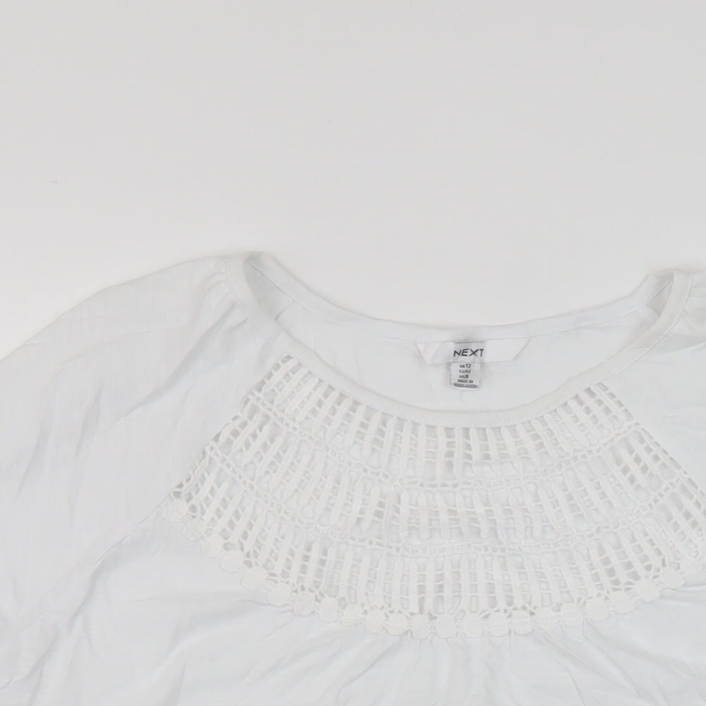 NEXT Womens White Cotton Basic T-Shirt Size 12 Round Neck