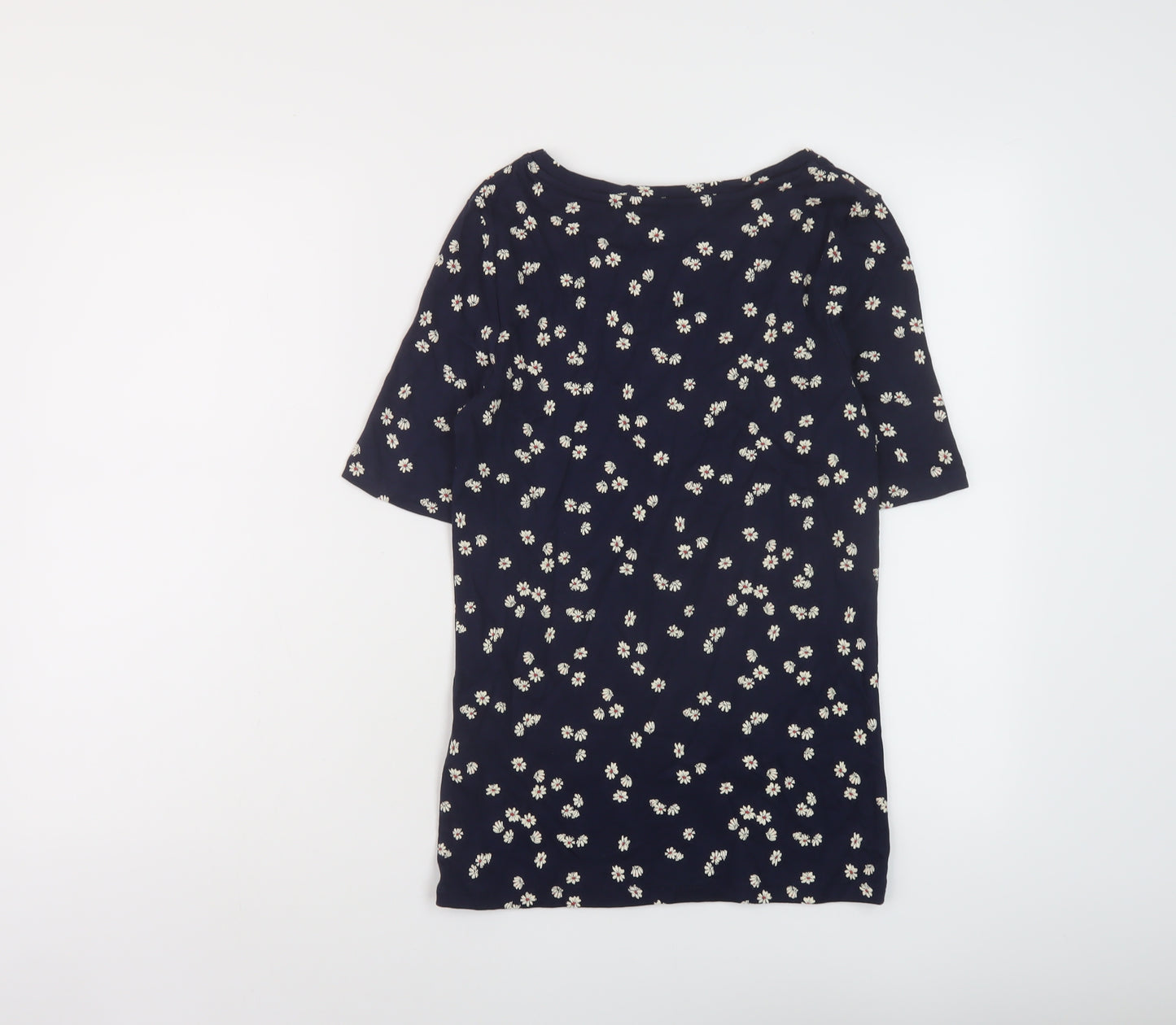 Marks and Spencer Womens Blue Floral Cotton Basic T-Shirt Size 12 Round Neck