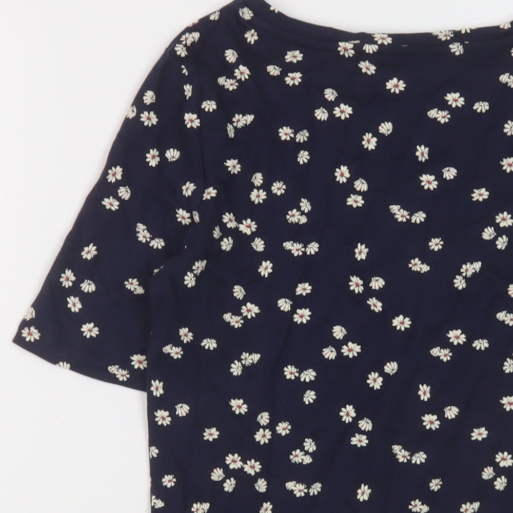 Marks and Spencer Womens Blue Floral Cotton Basic T-Shirt Size 12 Round Neck