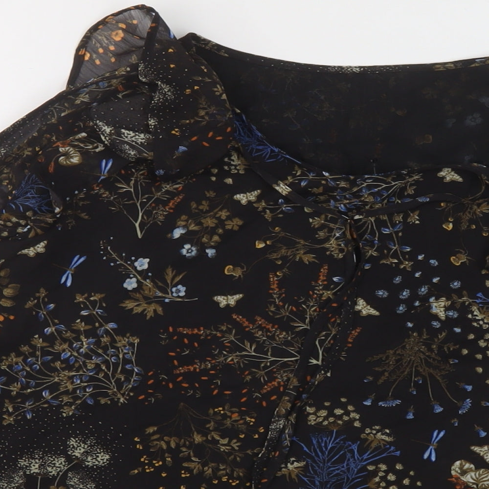 River Island Womens Black Floral Polyester Basic Blouse Size 14 Round Neck