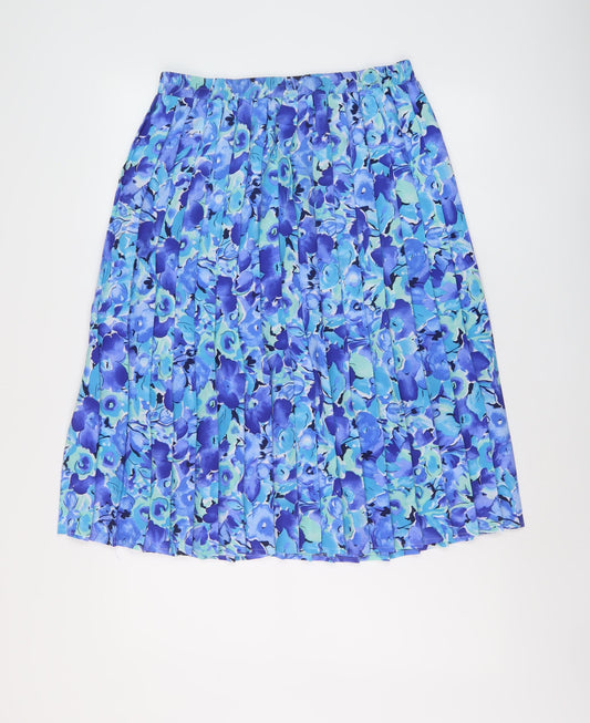 Afibel Womens Blue Floral Polyester Pleated Skirt Size 14