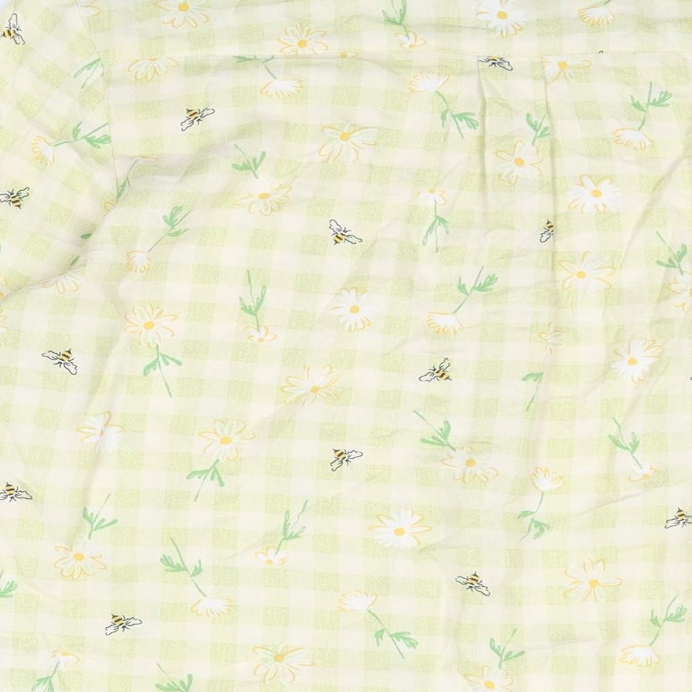 EWM Womens Green Geometric Viscose Basic Button-Up Size 14 Collared - Gingham Floral Print