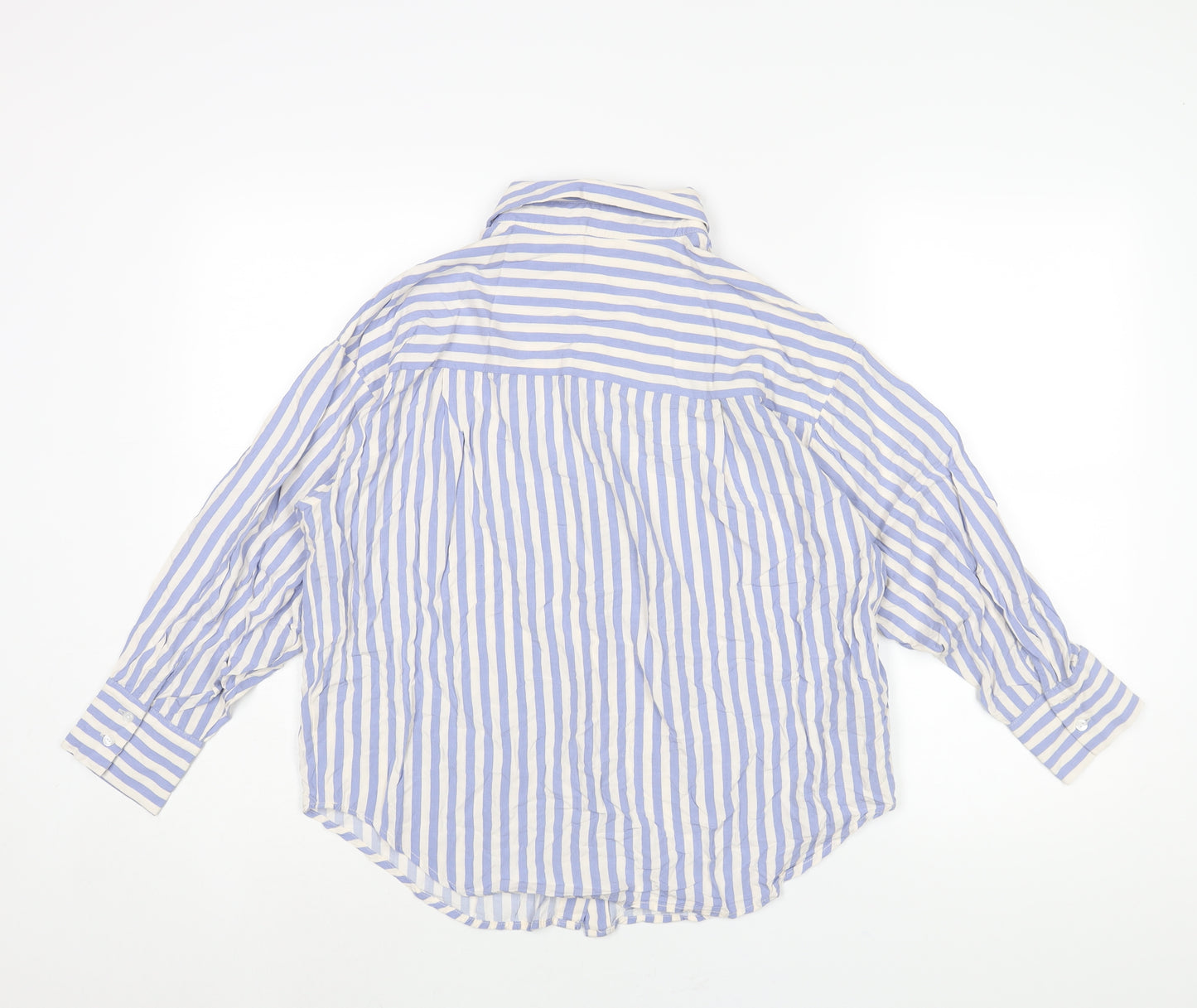 Mango Womens Blue Striped Viscose Basic Blouse Size M Collared