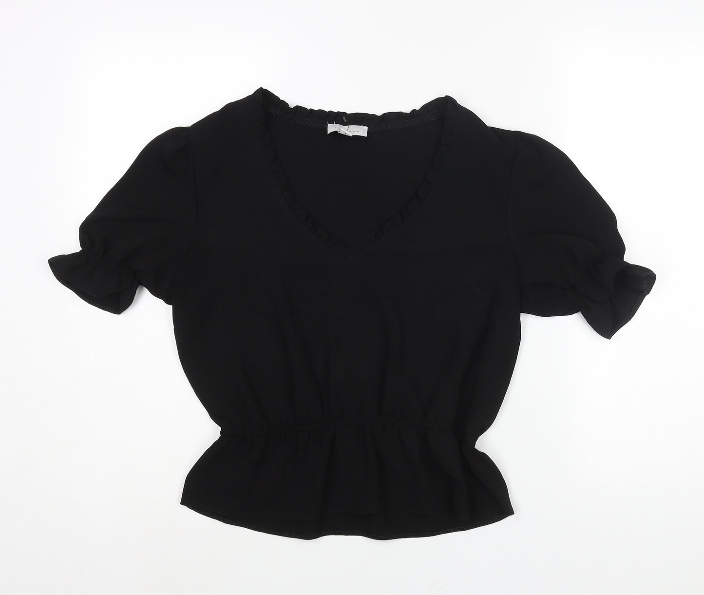 Topshop Womens Black Polyester Basic Blouse Size 10 V-Neck - Peplum Frill