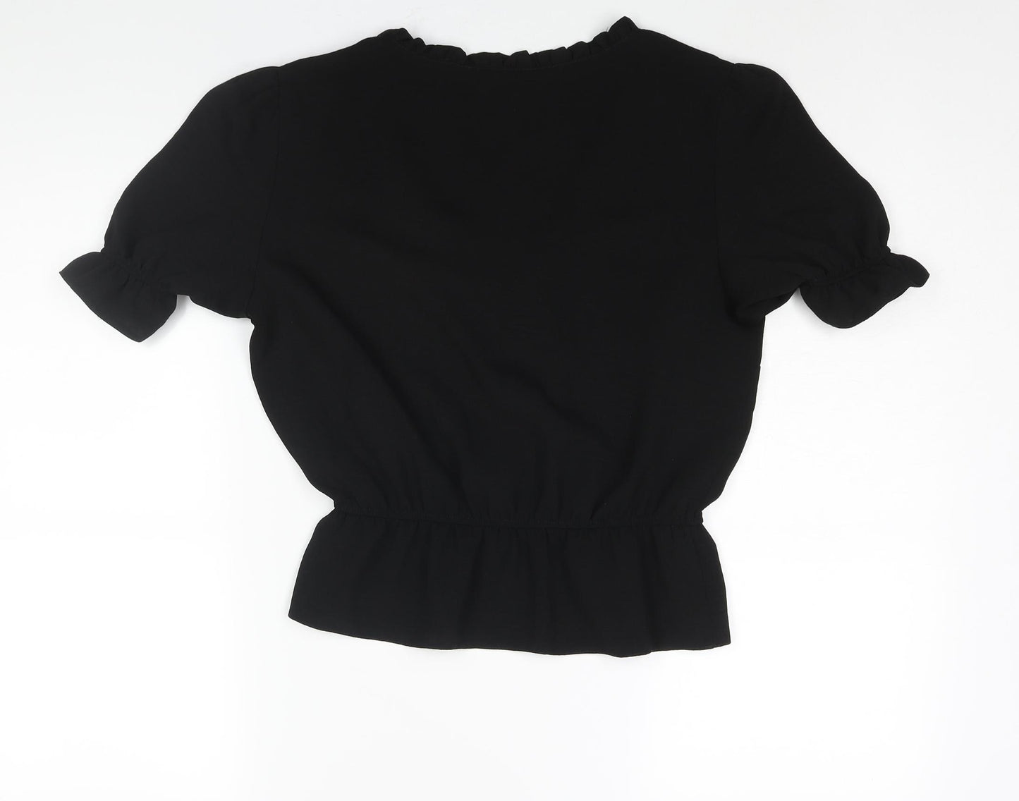 Topshop Womens Black Polyester Basic Blouse Size 10 V-Neck - Peplum Frill