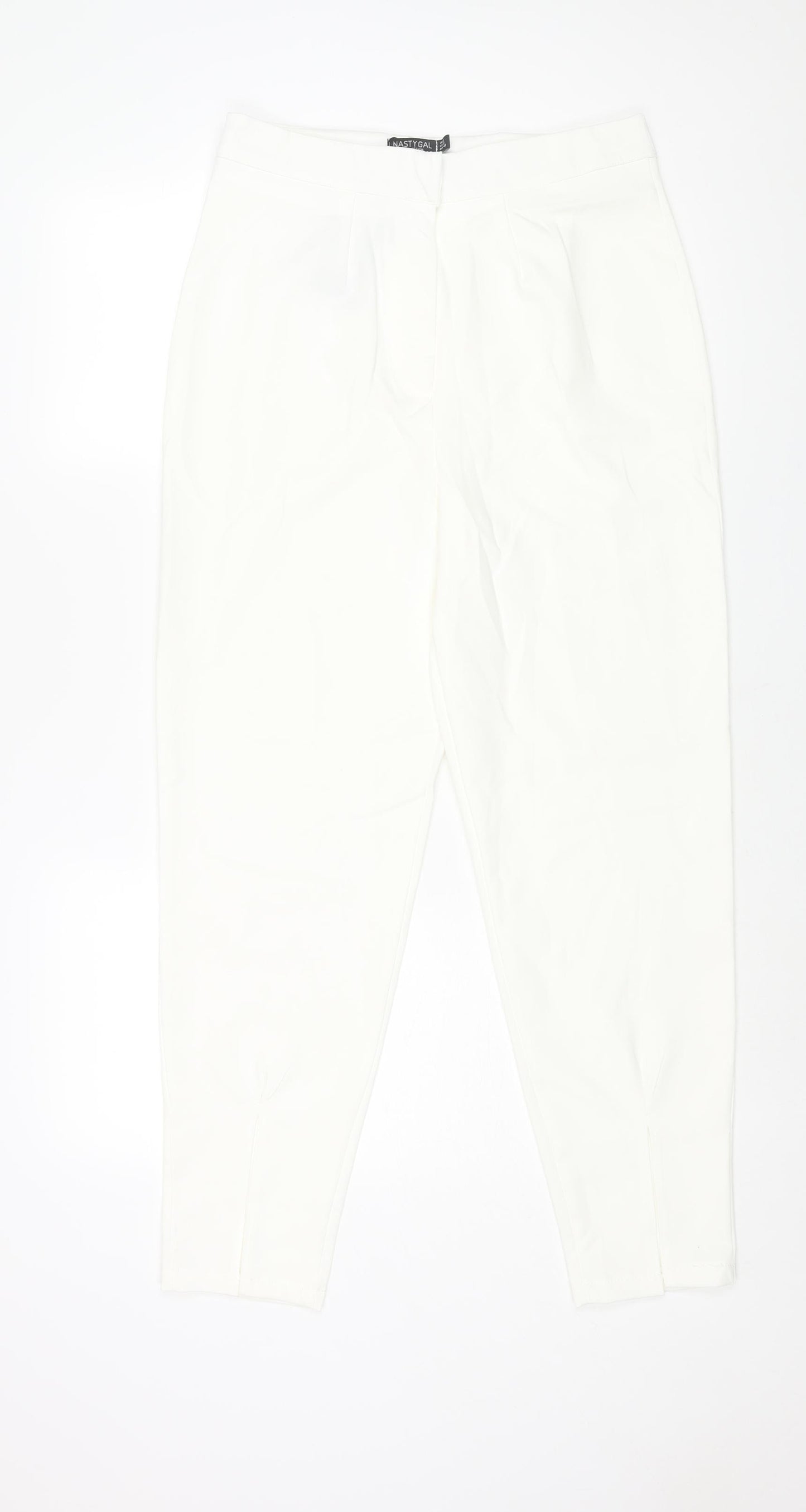 Nasty Gal Womens Ivory Polyester Trousers Size 12 L28 in Regular Zip - Vented Hems