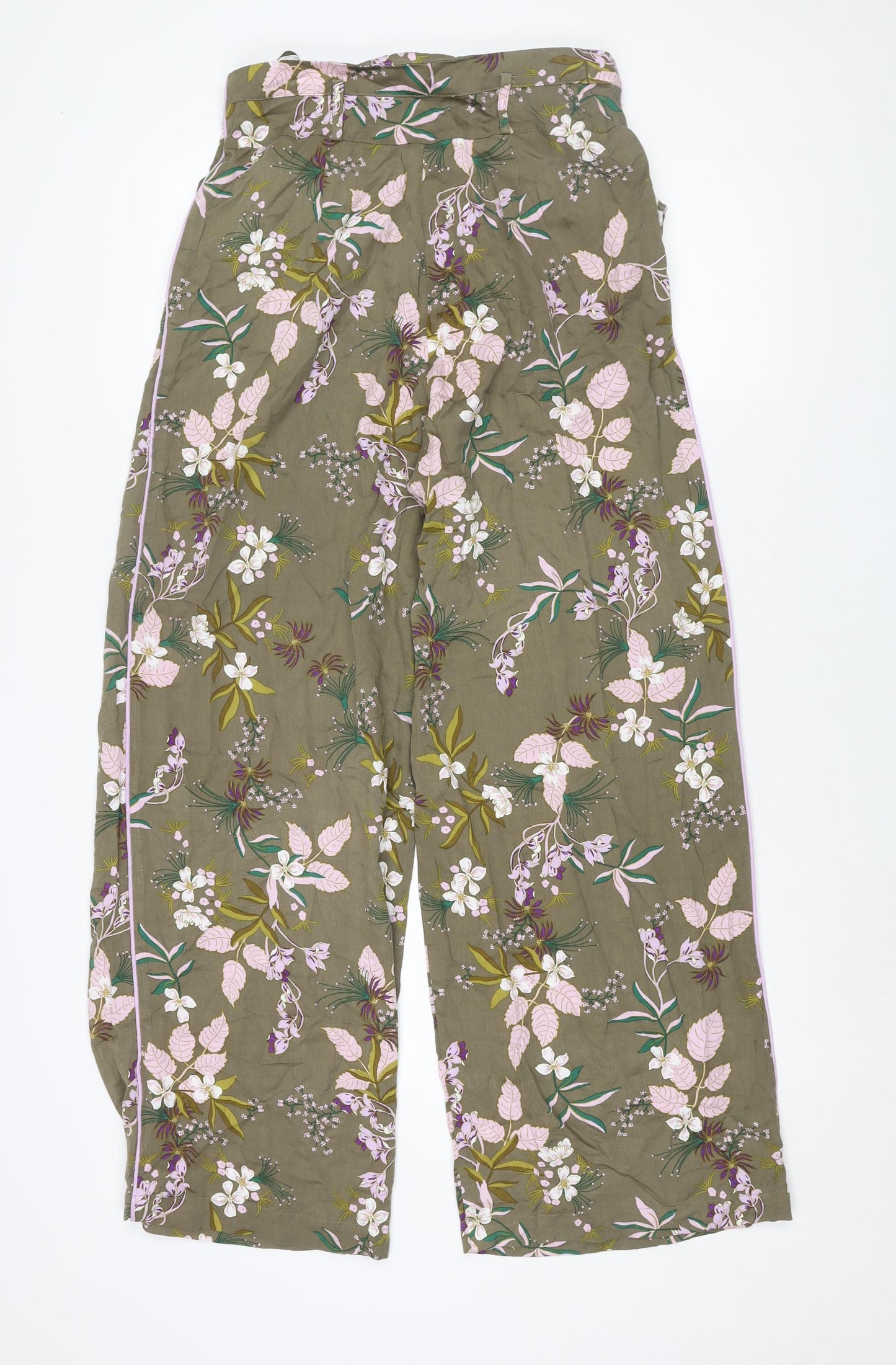 Soaked in Luxury Womens Green Floral Viscose Trousers Size M L30 in Regular Zip - Piped Sides