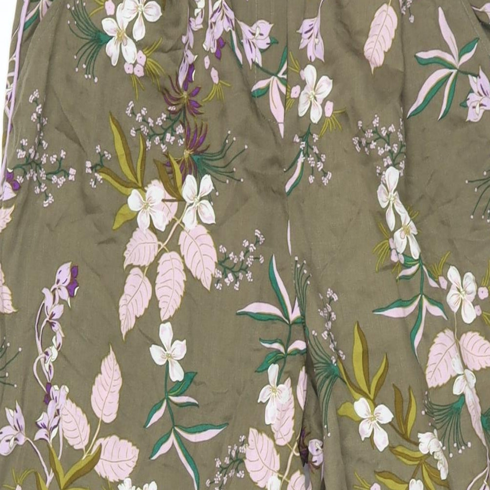 Soaked in Luxury Womens Green Floral Viscose Trousers Size M L30 in Regular Zip - Piped Sides