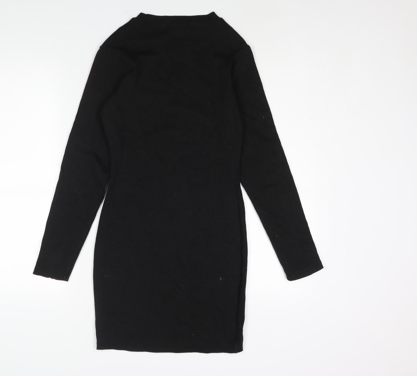 Missguided Womens Black Cotton Bodycon Size 10 Crew Neck Pullover - Taped Sleeves Ribbed