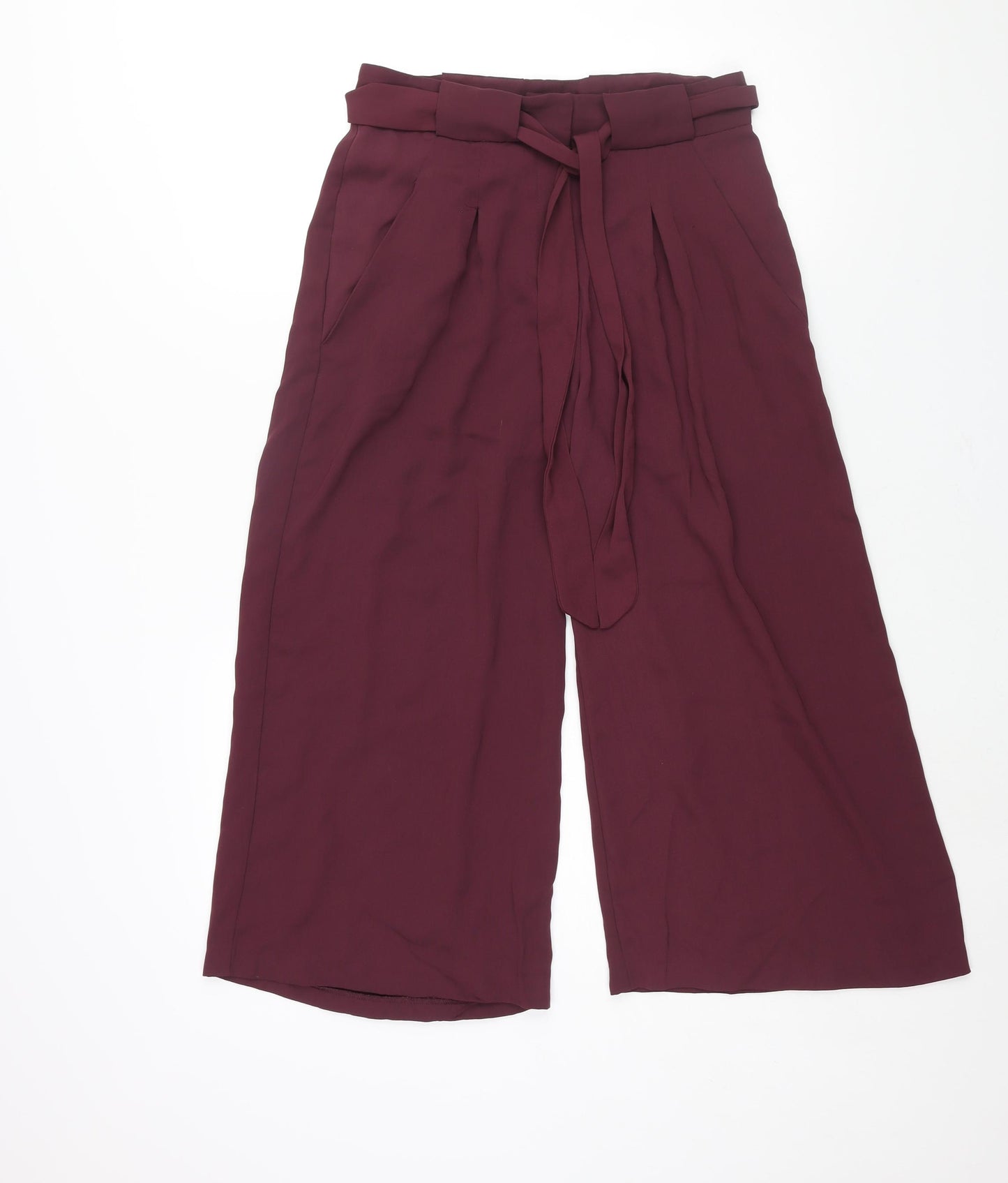 Miss Selfridge Womens Purple Polyester Cropped Trousers Size 12 L22 in Regular Zip - Belted