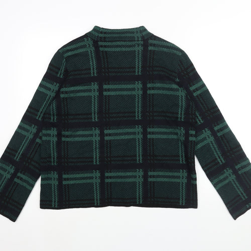 Warehouse Womens Green Mock Neck Check Polyester Pullover Jumper Size 12 - Button Detail