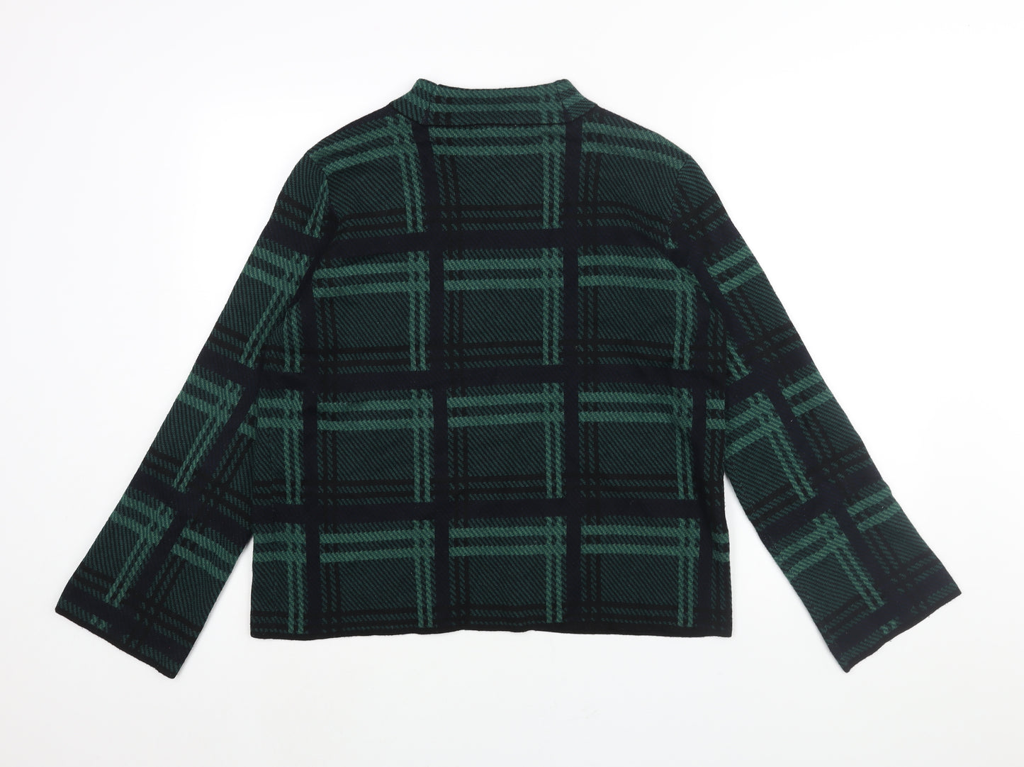 Warehouse Womens Green Mock Neck Check Polyester Pullover Jumper Size 12 - Button Detail