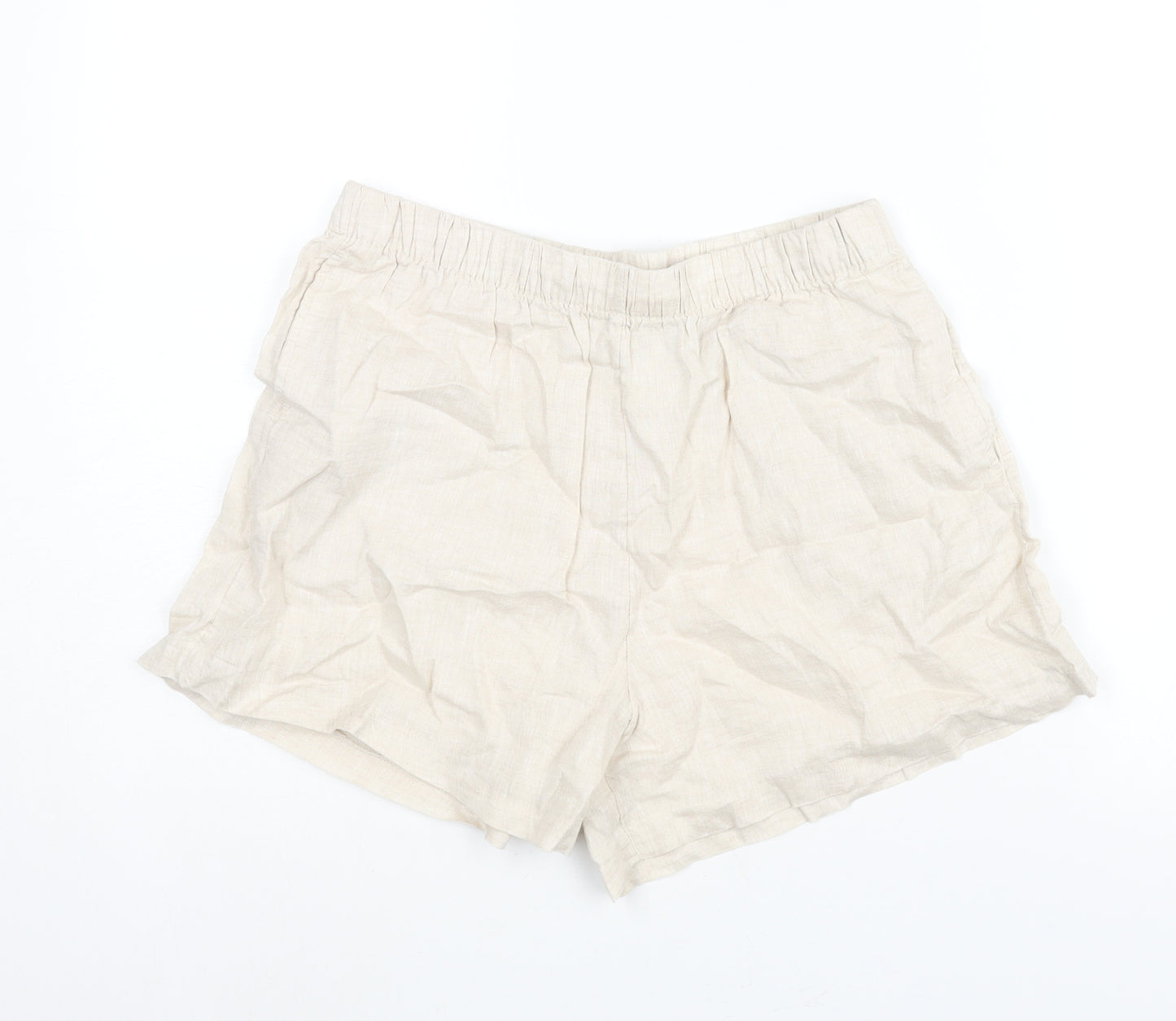 H&M Womens Beige Linen Basic Shorts Size S L3 in Regular Pull On