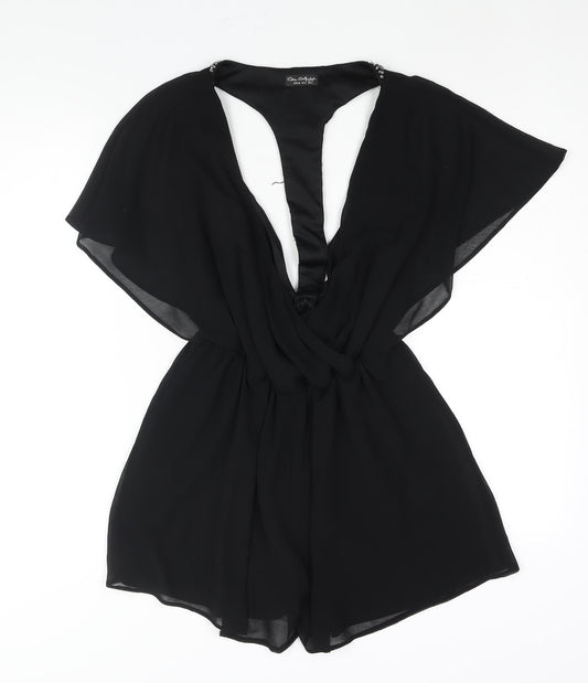 Miss Selfridge Womens Black Polyester Playsuit One-Piece Size 6 Pullover - Rhinestone Back Panel