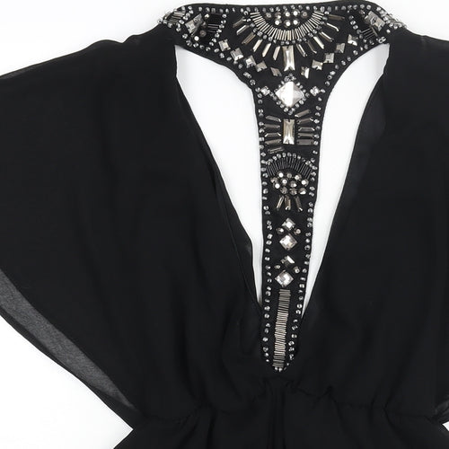 Miss Selfridge Womens Black Polyester Playsuit One-Piece Size 6 Pullover - Rhinestone Back Panel