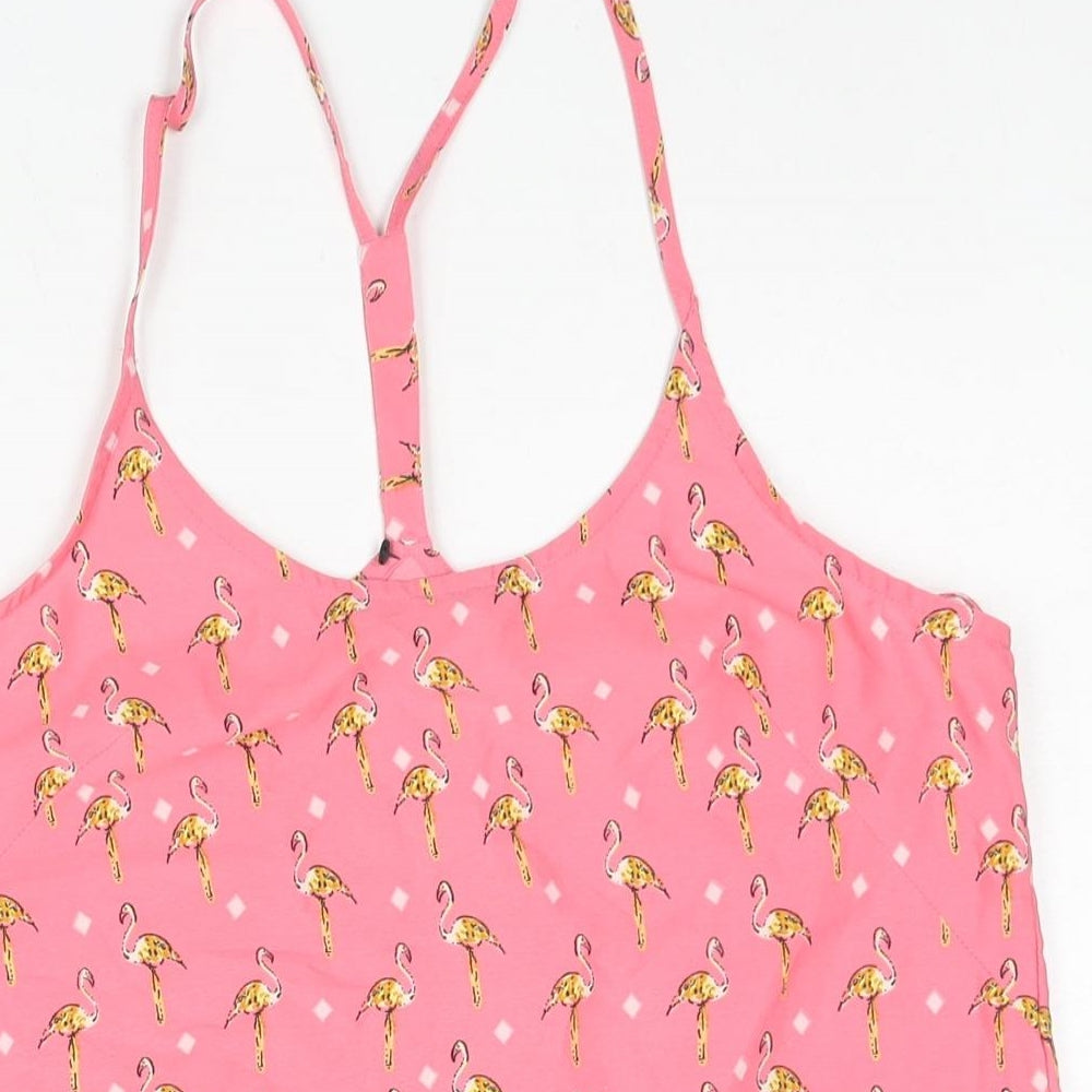 Brave Soul Womens Pink Geometric Polyester Camisole Blouse Size S Scoop Neck - Flamingo Print