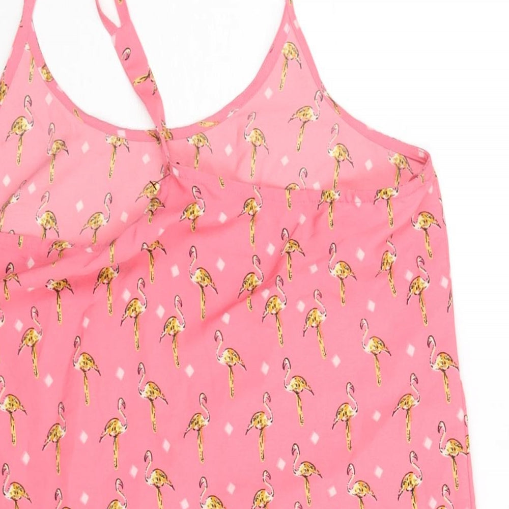 Brave Soul Womens Pink Geometric Polyester Camisole Blouse Size S Scoop Neck - Flamingo Print