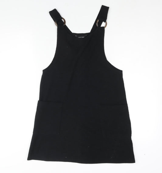 New Look Womens Black Polyester Pinafore/Dungaree Dress Size 8 Scoop Neck Pullover - Pocket