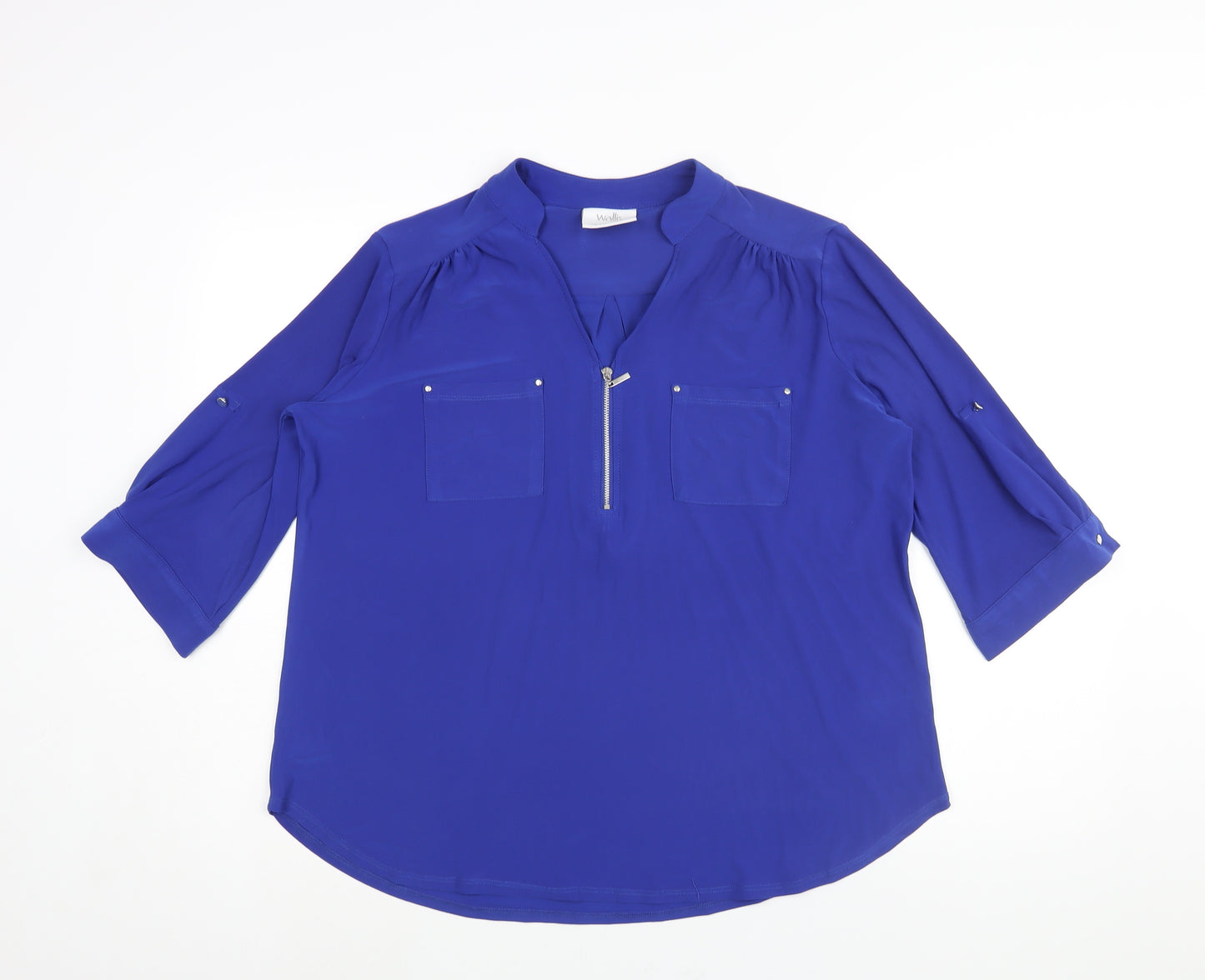 Wallis Womens Blue Polyester Basic Blouse Size M V-Neck