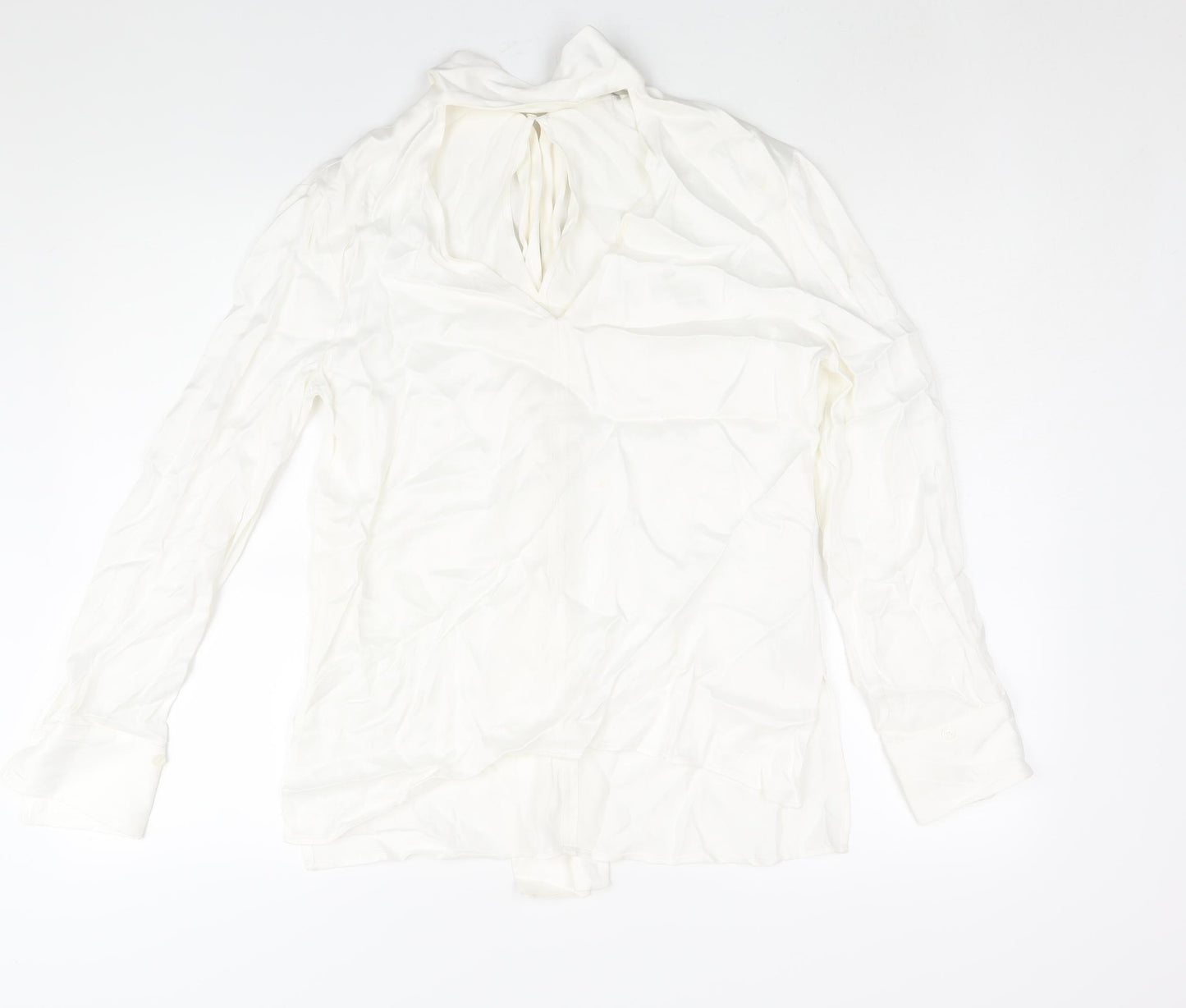 Zara Womens White Viscose Basic Blouse Size S V-Neck - Tie Detail