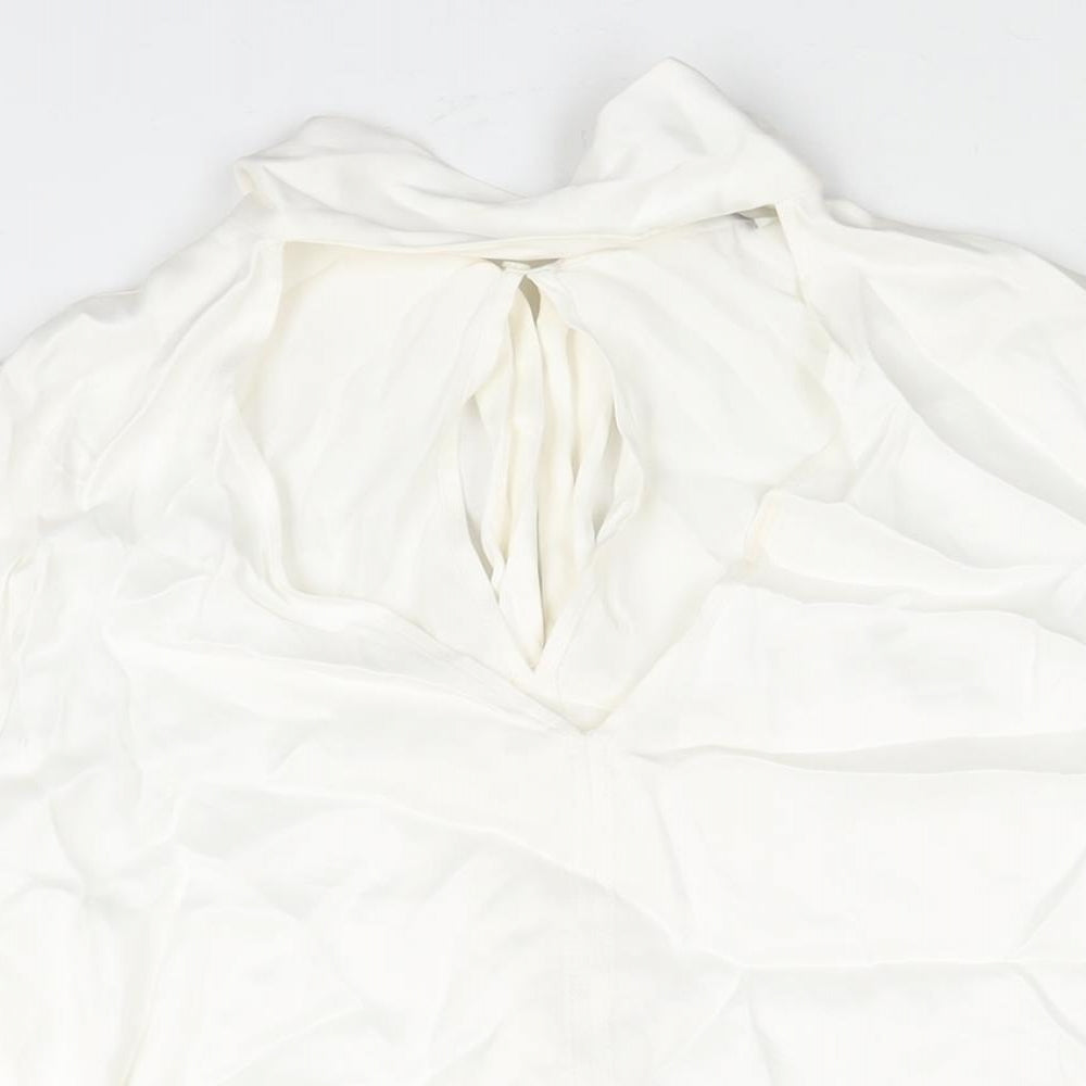 Zara Womens White Viscose Basic Blouse Size S V-Neck - Tie Detail