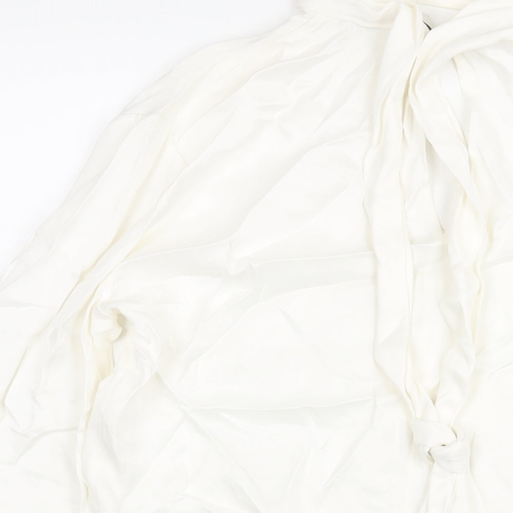 Zara Womens White Viscose Basic Blouse Size S V-Neck - Tie Detail