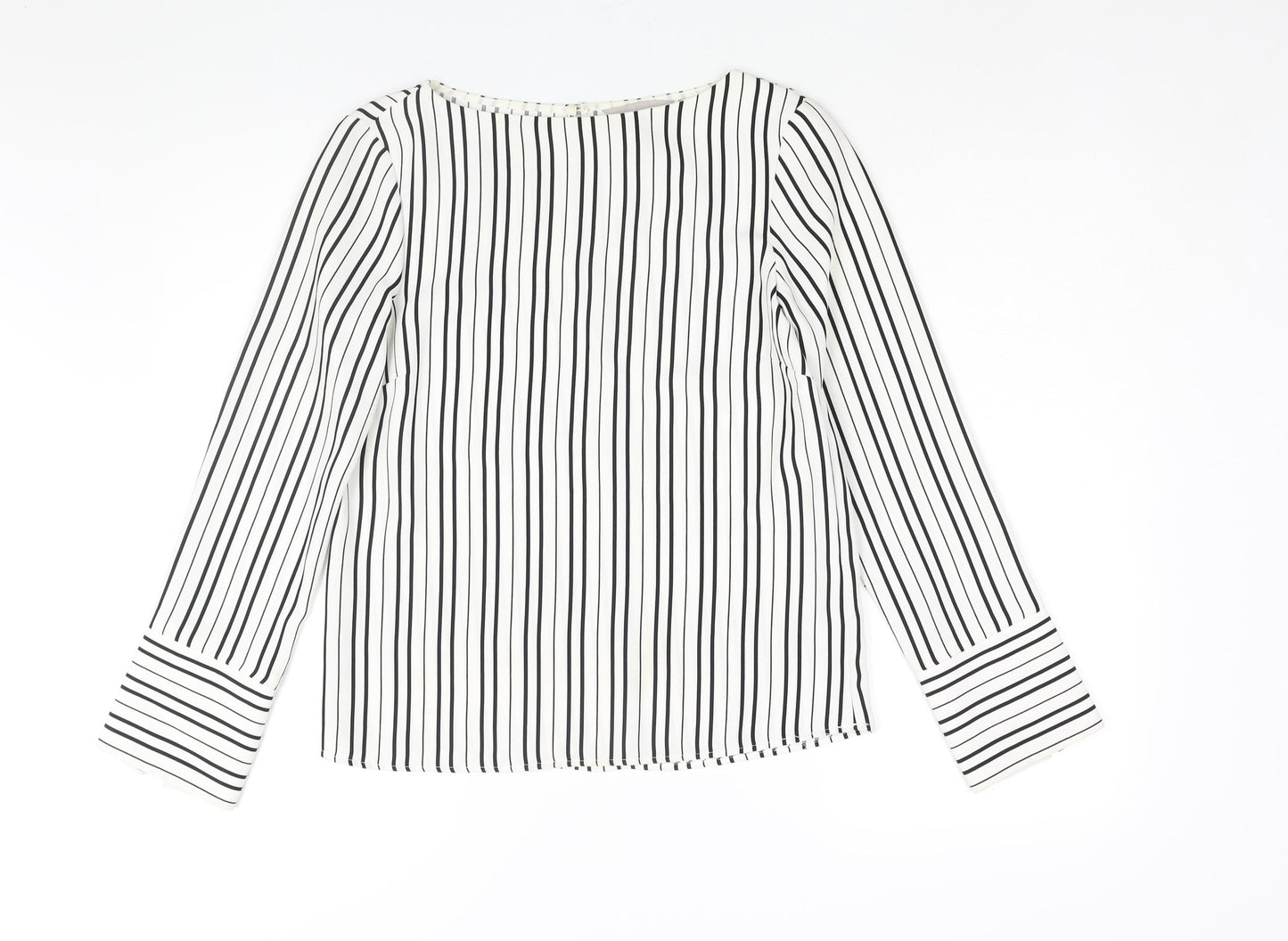 H&M Womens White Striped Polyester Basic Blouse Size 6 Boat Neck