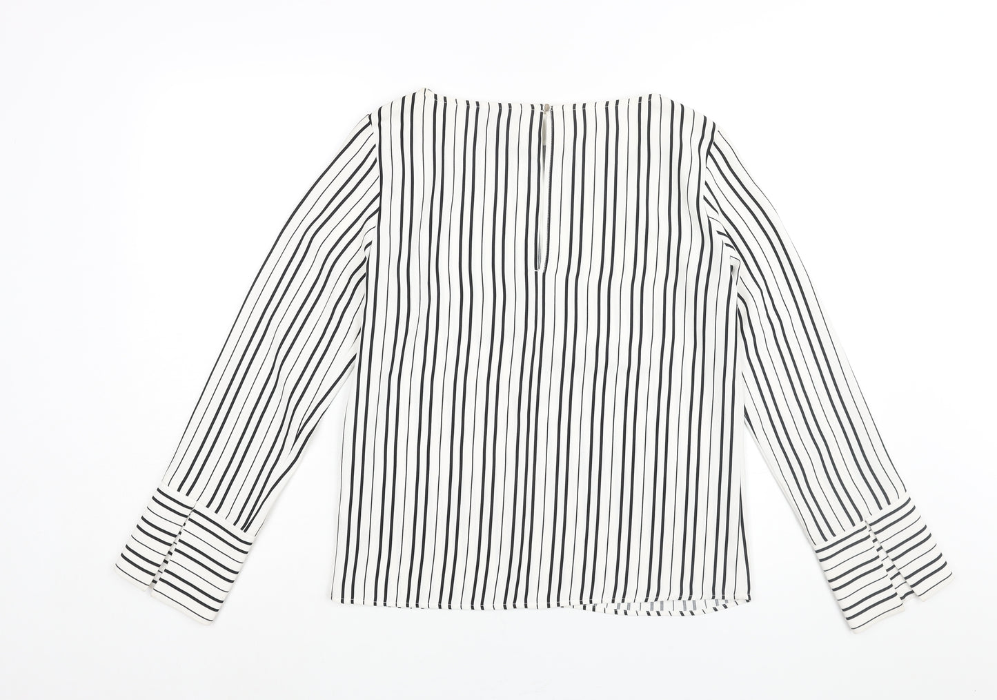 H&M Womens White Striped Polyester Basic Blouse Size 6 Boat Neck