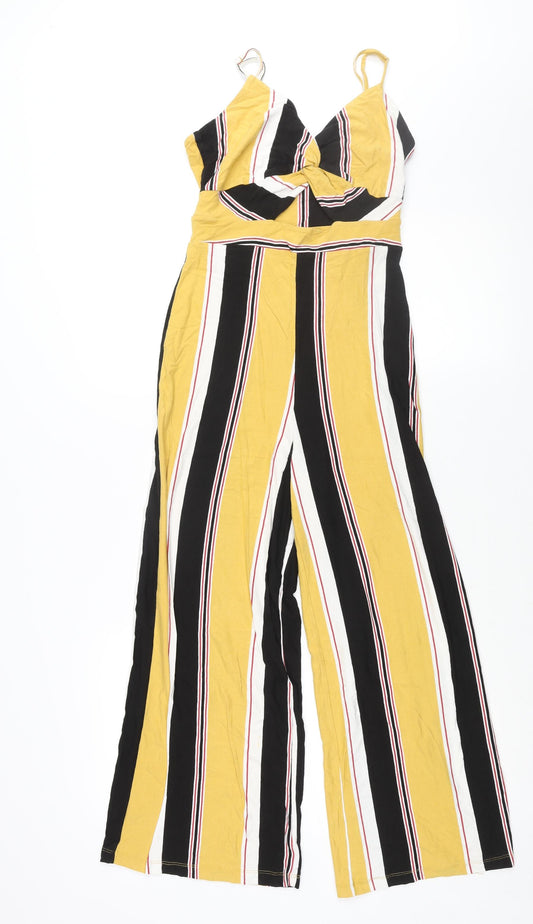 Bershka Womens Multicoloured Striped Viscose Jumpsuit One-Piece Size S L23 in Pullover - Twist Detail