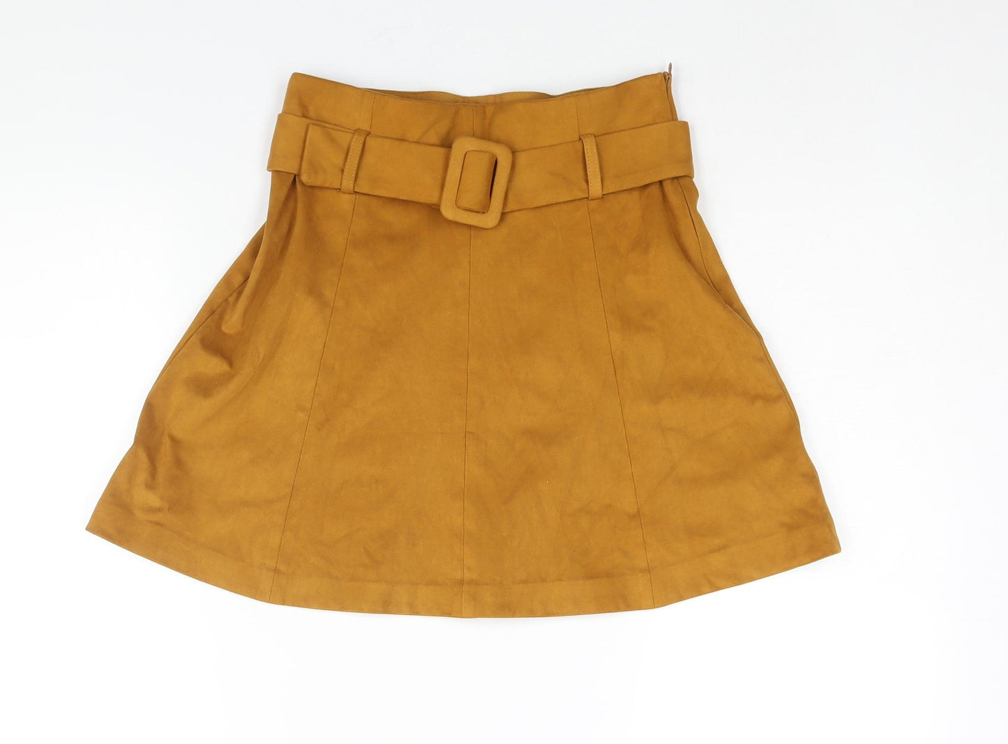 Zara Womens Brown Polyester A-Line Skirt Size S Zip - Belted