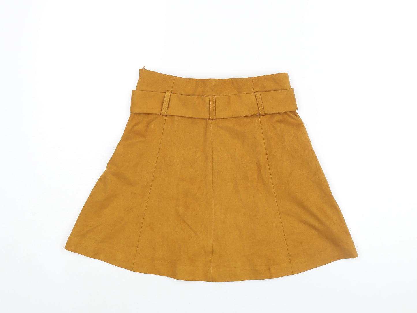 Zara Womens Brown Polyester A-Line Skirt Size S Zip - Belted