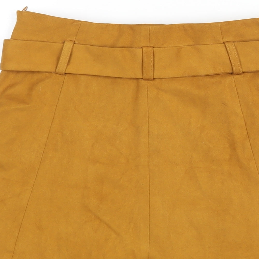 Zara Womens Brown Polyester A-Line Skirt Size S Zip - Belted