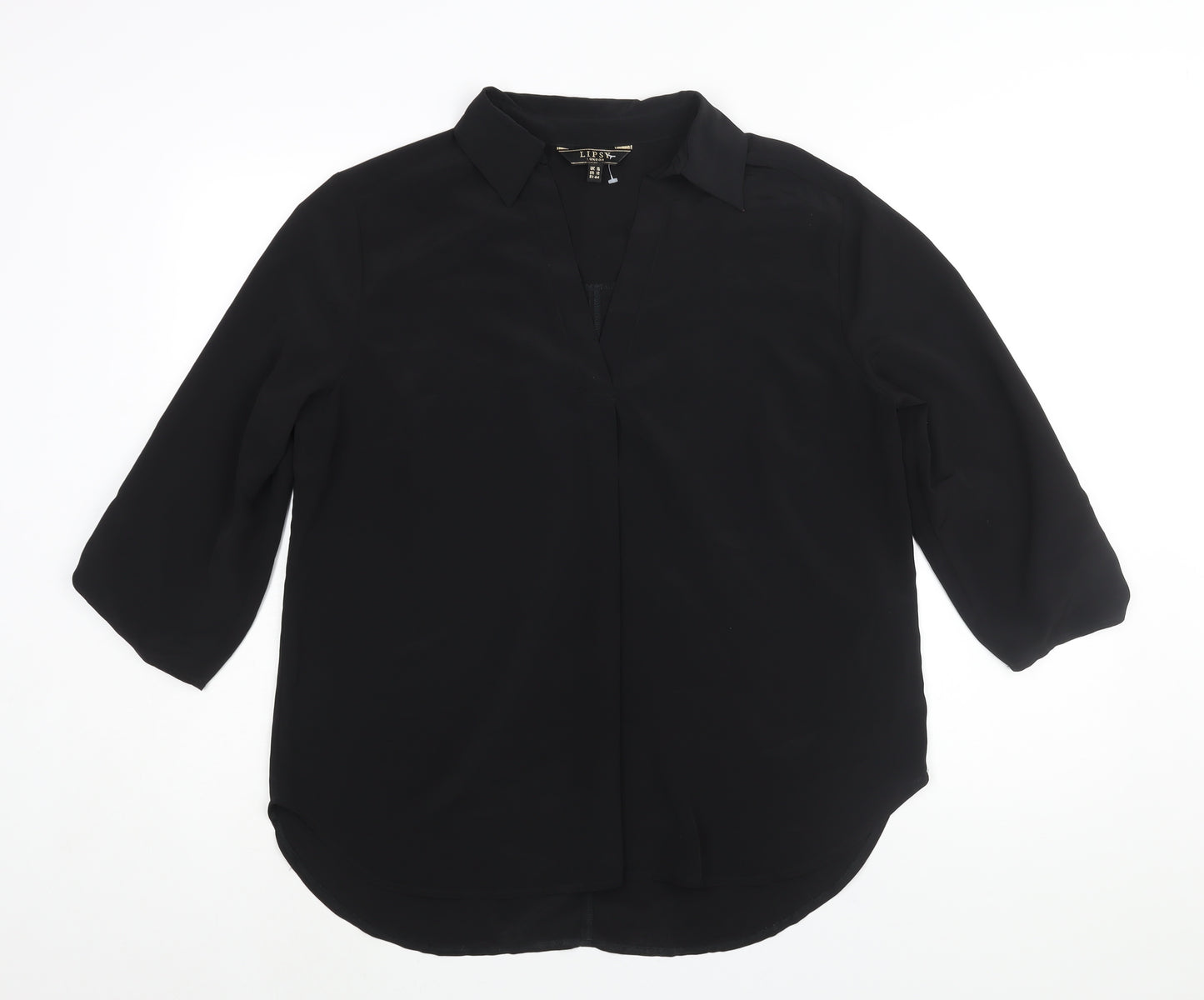 Lipsy Womens Black Polyester Basic Blouse Size 16 Collared