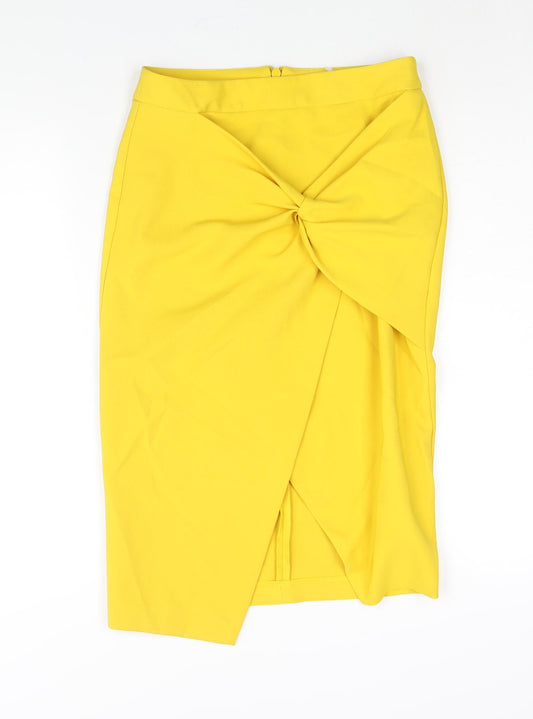 River Island Womens Yellow Polyester Straight & Pencil Skirt Size 10 Zip - Knot Detail