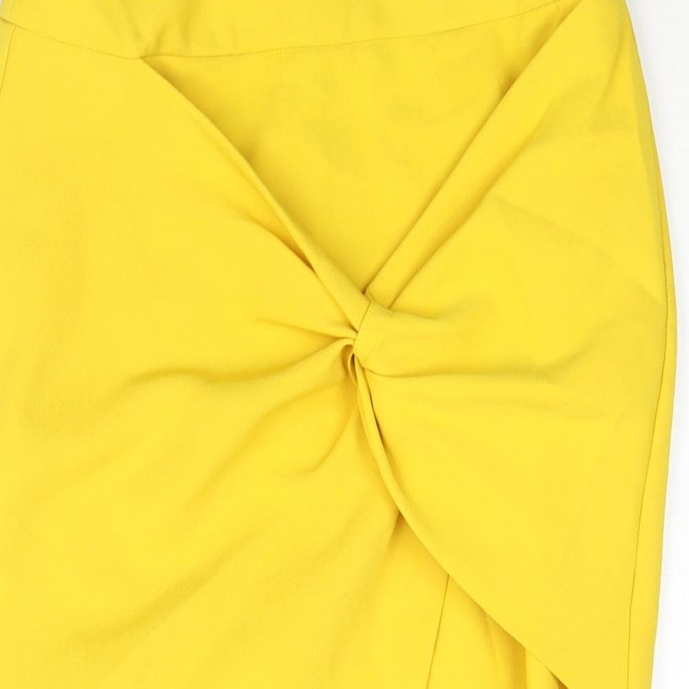 River Island Womens Yellow Polyester Straight & Pencil Skirt Size 10 Zip - Knot Detail