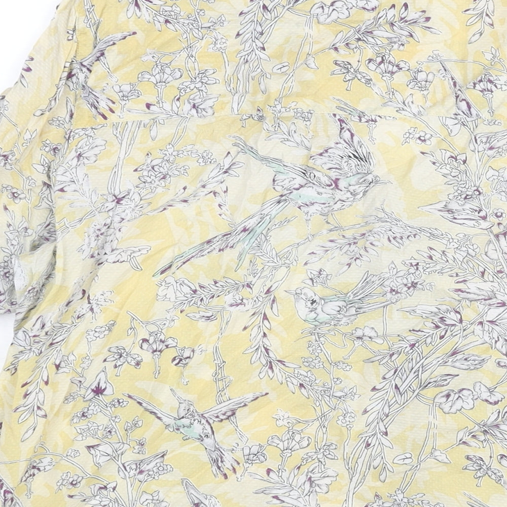 Marks and Spencer Womens Yellow Geometric Viscose Basic Blouse Size 16 V-Neck - Floral Bird Print