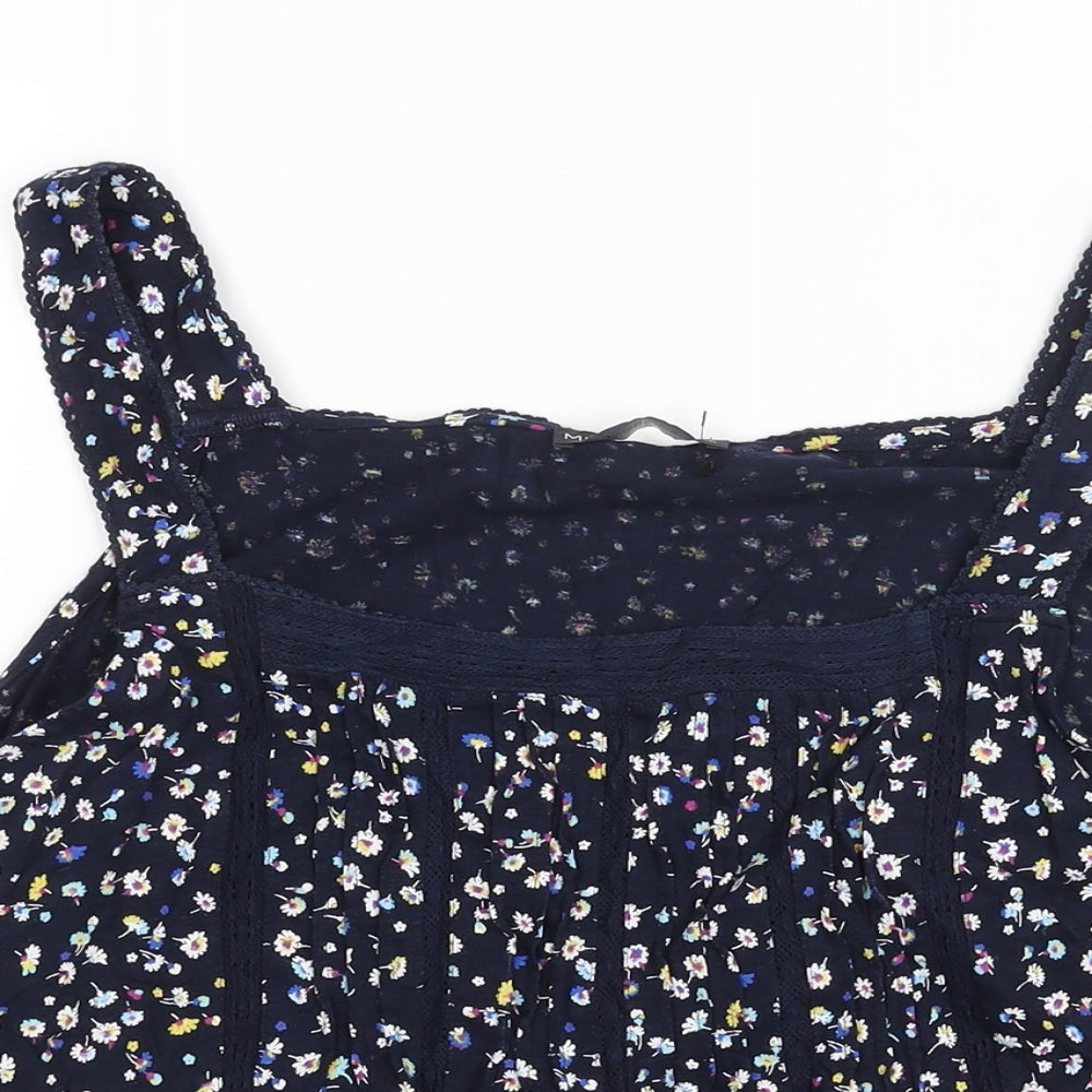 Marks and Spencer Womens Blue Floral Cotton Basic Blouse Size 18 Square Neck - Lace Detail