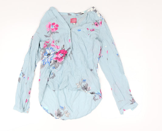 Joules Womens Blue Floral Viscose Basic Blouse Size 8 V-Neck