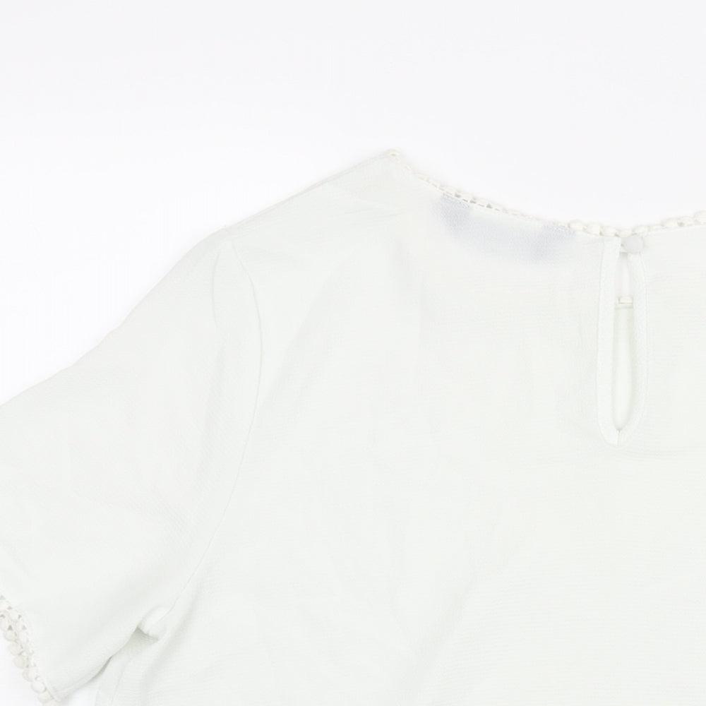 Dorothy Perkins Womens White Polyester Basic Blouse Size 14 Round Neck