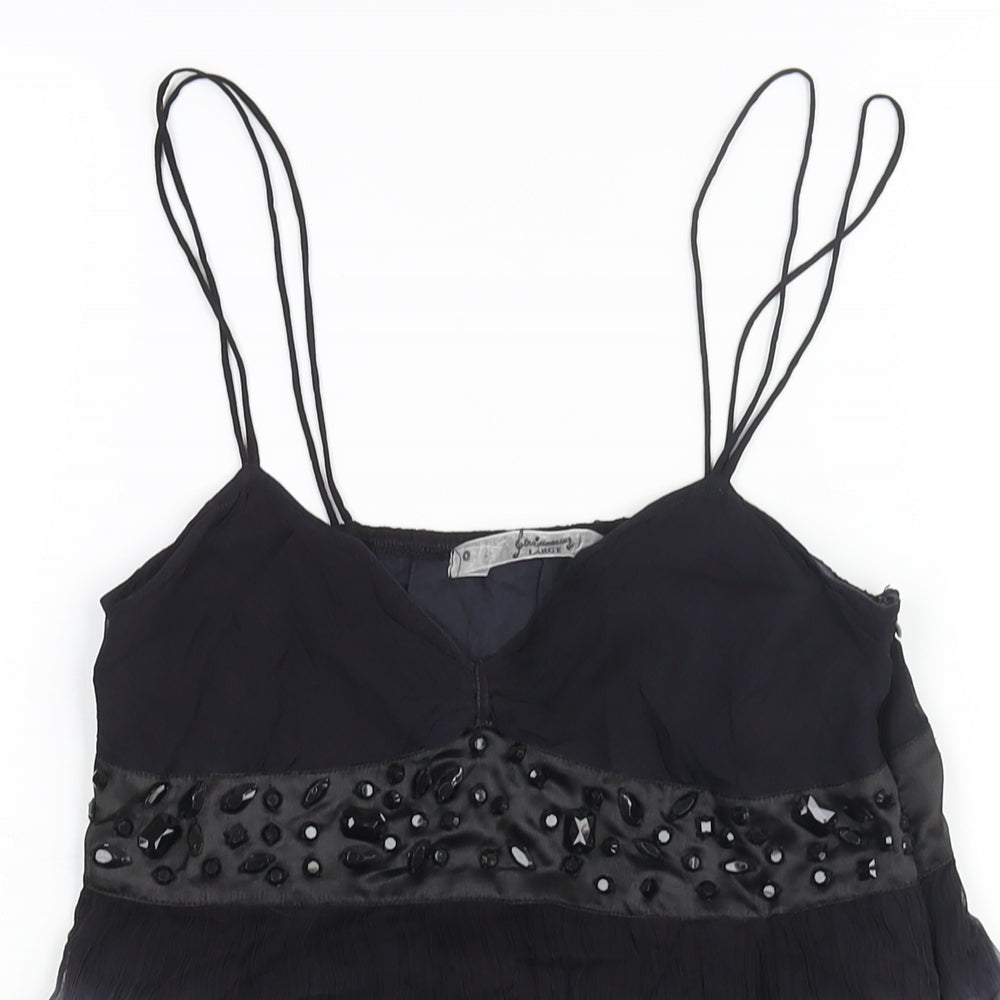 Stradivarius Womens Black Cotton Camisole Blouse Size L Sweetheart - Tie Dye Rhinestone Detail