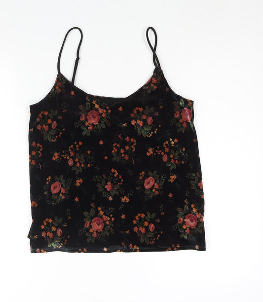 Stradivarius Womens Black Floral Polyester Camisole Blouse Size L Scoop Neck