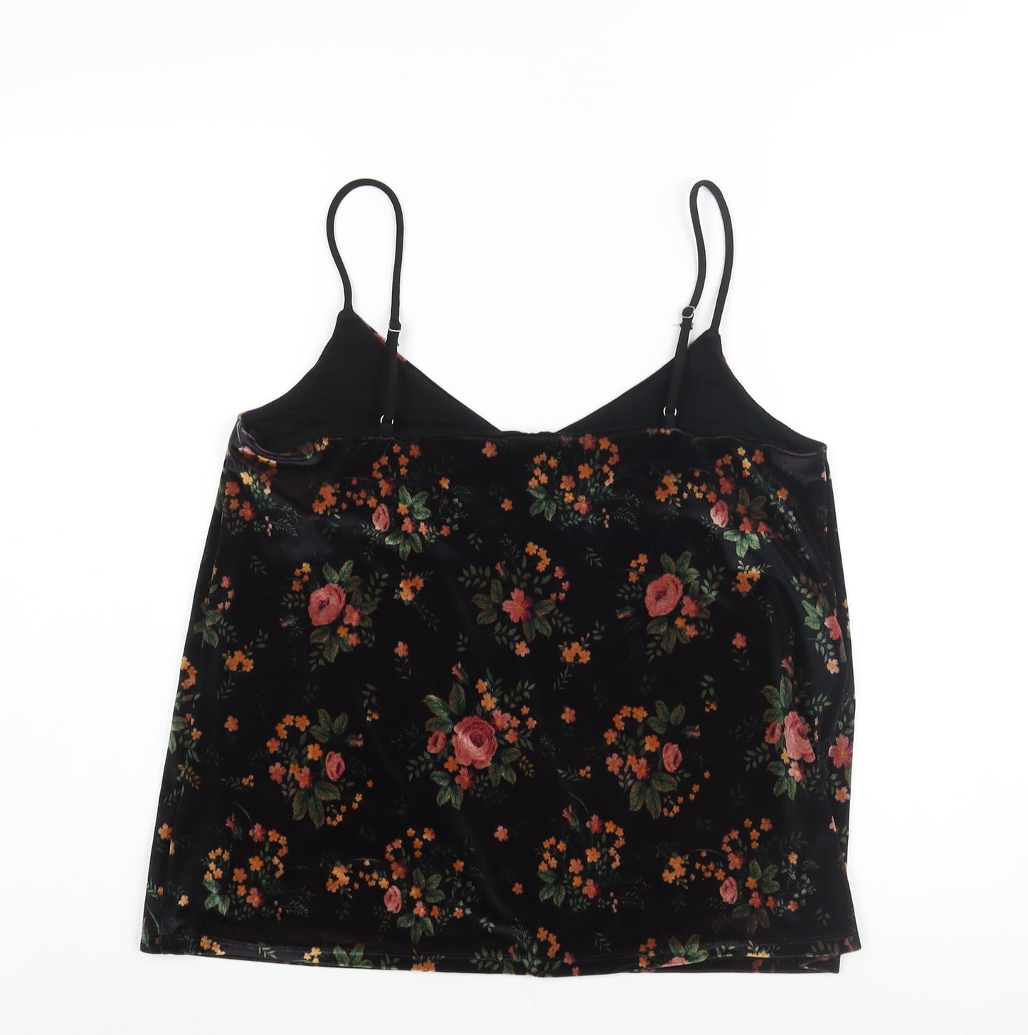 Stradivarius Womens Black Floral Polyester Camisole Blouse Size L Scoop Neck